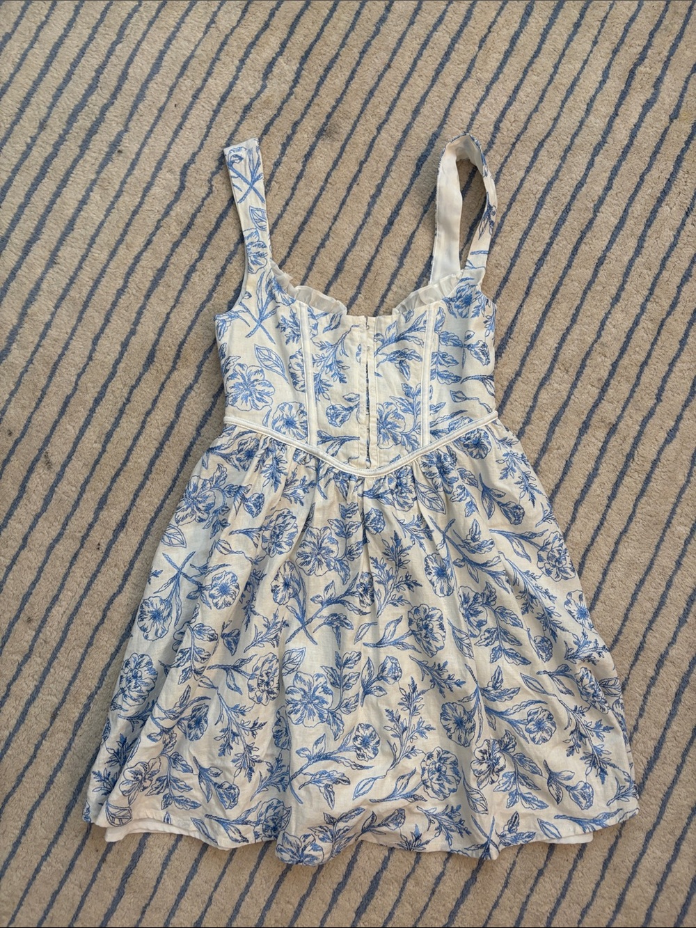 For Love & Lemons White Dress with Blue Floral Print